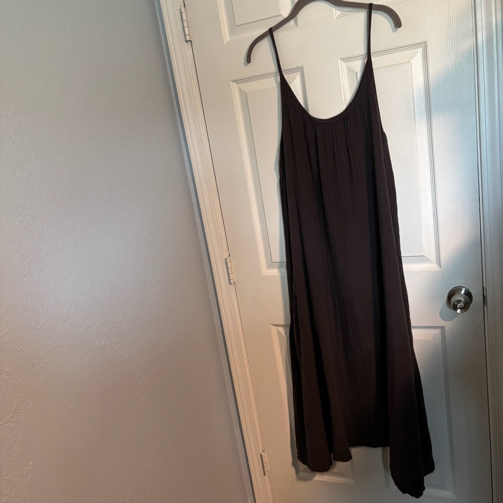 Natural Life Charcoal Grey Gauze Maxi Dress Boho Spaghetti Strap Raw Hem L/XL - Picture 4 of 12